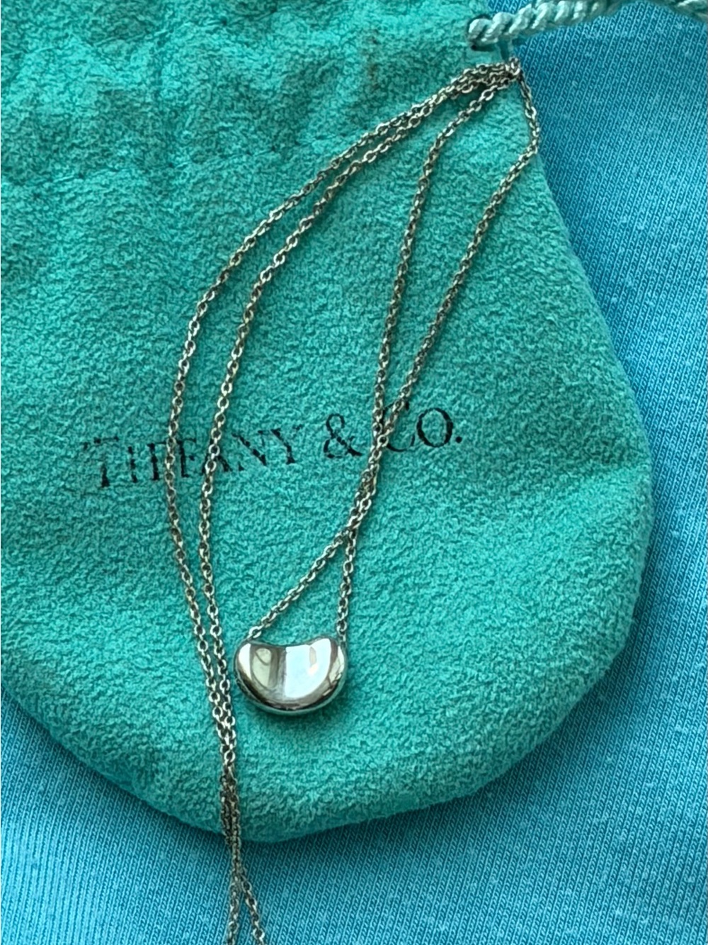 Tiffany & Co. Sterling Silver Bean Pendant Necklace on 16 inch Chain